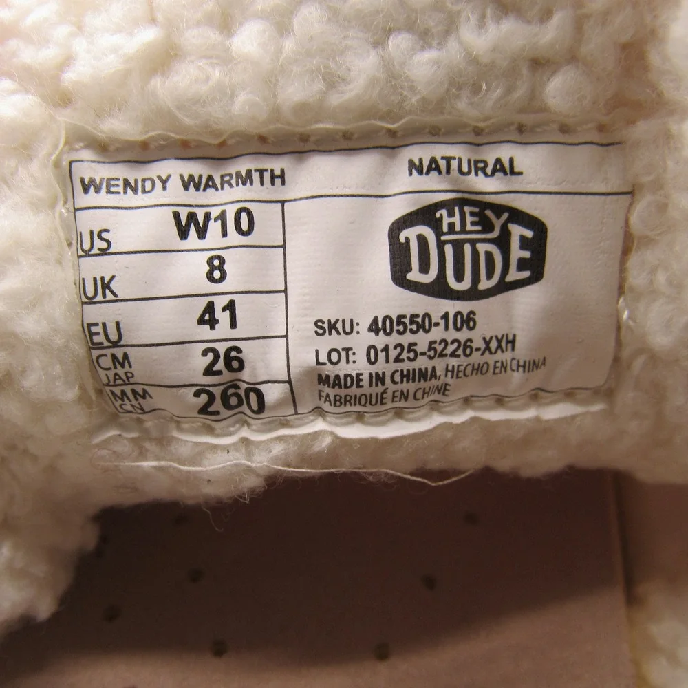 Hey Dude Wendy Warmth Loafers Women Size 10 Natural‎ Faux Fur Lined